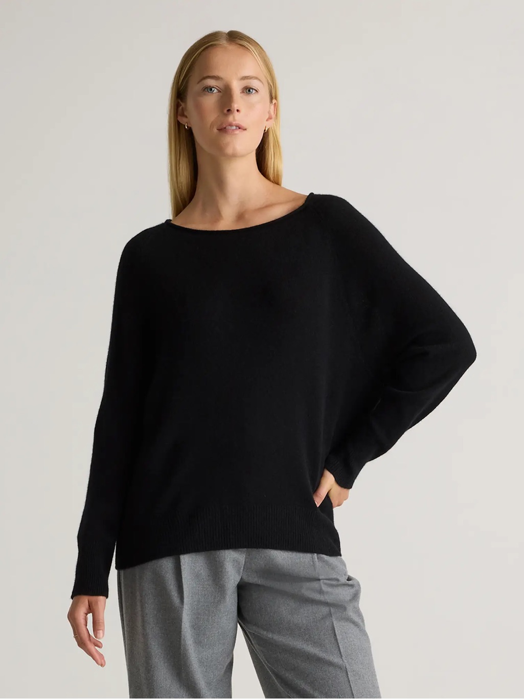 New Quince Womens Small Black Mongolian Cashmere Boatneck Sweater Off Shoulder